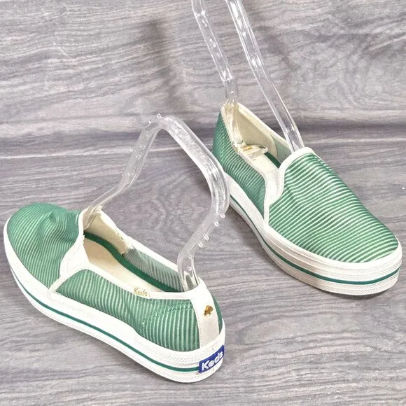Keds x Kate Spade Women's Triple Decker Green Striped Mesh Platform Shoes Size 7