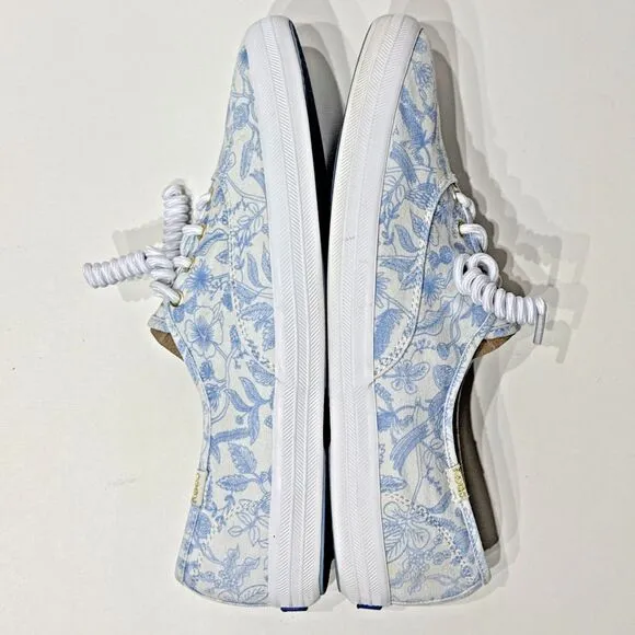 Keds x Rifle Paper Co. Avery Blue Floral Pattern White Canvas Shoes Women Size 9