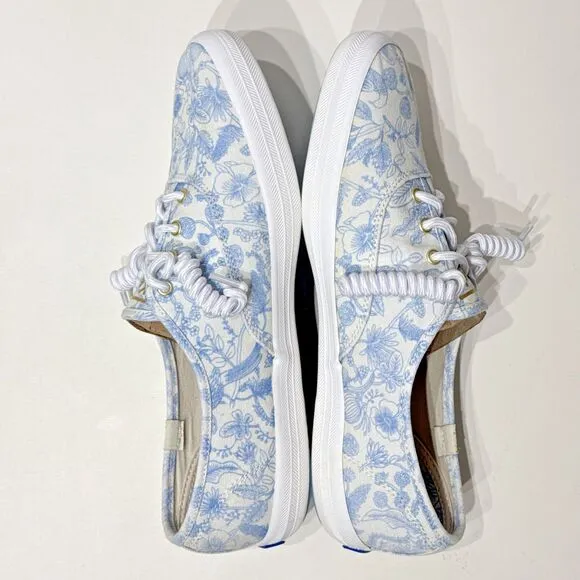 Keds x Rifle Paper Co. Avery Blue Floral Pattern White Canvas Shoes Women Size 9