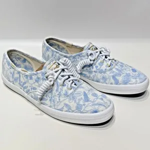 Keds x Rifle Paper Co. Avery Blue Floral Pattern White Canvas Shoes Women Size 9