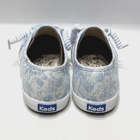 Keds x Rifle Paper Co. Avery Blue Floral Pattern White Canvas Shoes Women Size 9