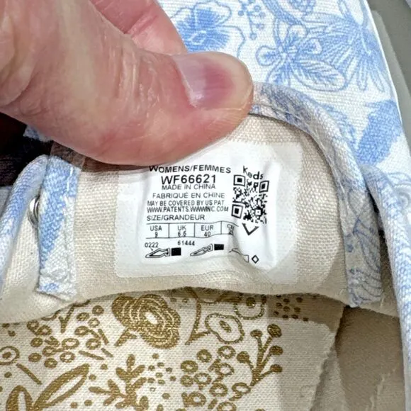 Keds x Rifle Paper Co. Avery Blue Floral Pattern White Canvas Shoes Women Size 9