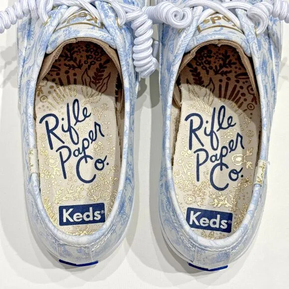 Keds x Rifle Paper Co. Avery Blue Floral Pattern White Canvas Shoes Women Size 9