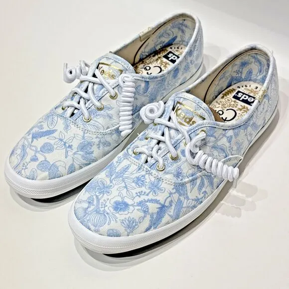 Keds x Rifle Paper Co. Avery Blue Floral Pattern White Canvas Shoes Women Size 9