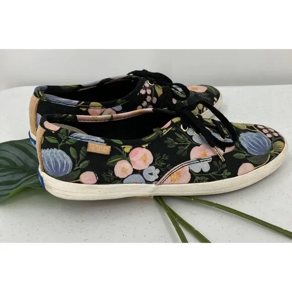 Keds X Rifle Paper Co Black Blue Pink Wildflower Champion Floral Sneakers Shoes