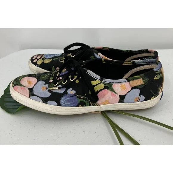 Keds X Rifle Paper Co Black Blue Pink Wildflower Champion Floral Sneakers Shoes