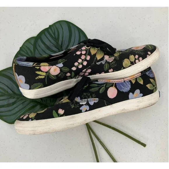 Keds X Rifle Paper Co Black Blue Pink Wildflower Champion Floral Sneakers Shoes