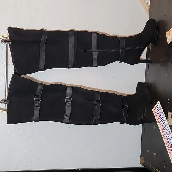KELSI By Kelsi Dagger Lottie Thigh High Suede  Buckle Zip Boots 8M