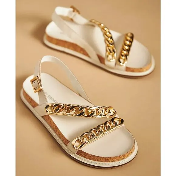 Kelsi Dagger Brooklyn Slingback Gold Chain Sandals Ivory/Salt Size 9 New