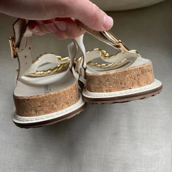 Kelsi Dagger Brooklyn Slingback Gold Chain Sandals Ivory/Salt Size 9 New