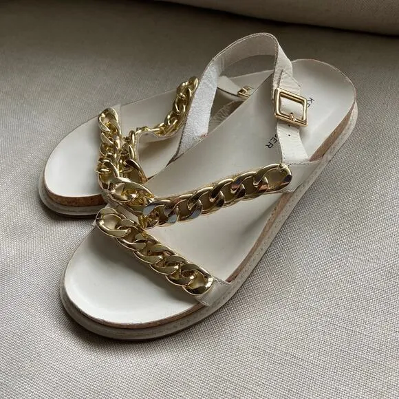 Kelsi Dagger Brooklyn Slingback Gold Chain Sandals Ivory/Salt Size 9 New
