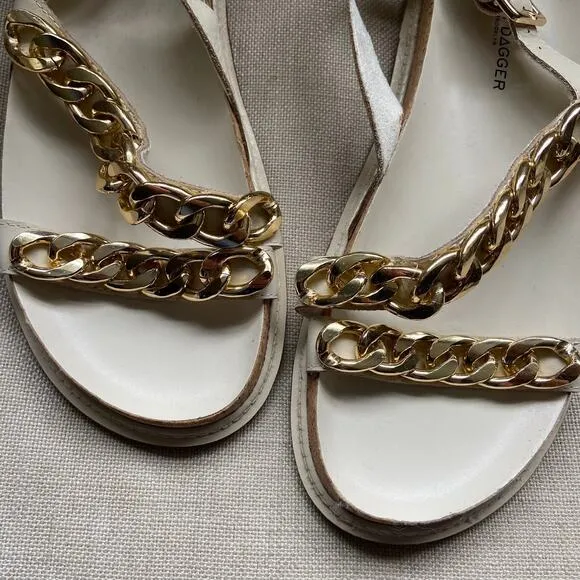 Kelsi Dagger Brooklyn Slingback Gold Chain Sandals Ivory/Salt Size 9 New