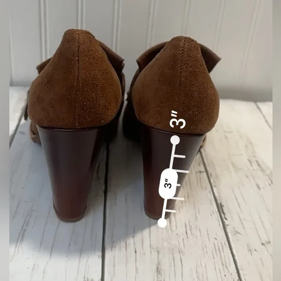 Kork-Ease Brown Suede Heeled Oxford Shoes Fringe and Buckle Women’s Size 6.5M