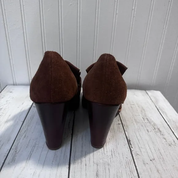 Kork-Ease Brown Suede Heeled Oxford Shoes Fringe and Buckle Women’s Size 6.5M