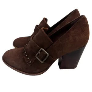 Kork-Ease Brown Suede Heeled Oxford Shoes Fringe and Buckle Women’s Size 6.5M