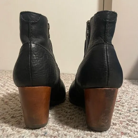 Kork-Ease Michelle Black Leather Ankle Wedge Boots- Size 10