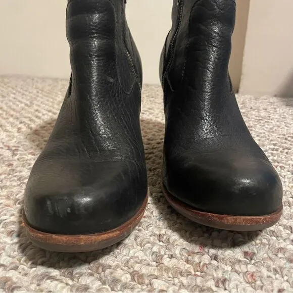 Kork-Ease Michelle Black Leather Ankle Wedge Boots- Size 10