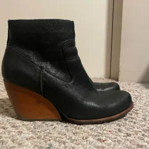 Kork-Ease Michelle Black Leather Ankle Wedge Boots- Size 10