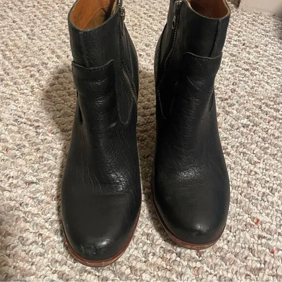 Kork-Ease Michelle Black Leather Ankle Wedge Boots- Size 10