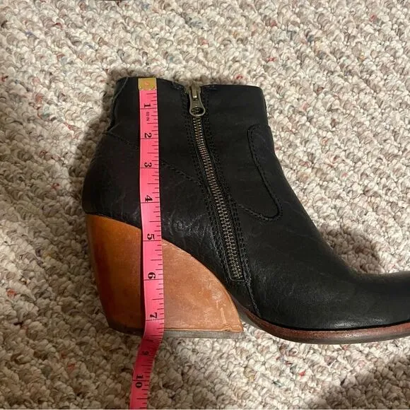 Kork-Ease Michelle Black Leather Ankle Wedge Boots- Size 10