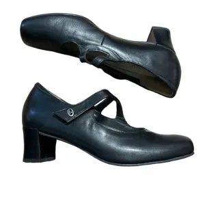Kumfs Black Heal Mary Jane Hook and Loop Low Heal Leather Upper Shoes Size 6.5