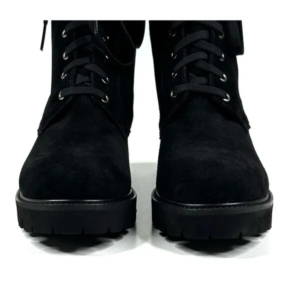 La Canadienne Black Suede Combat Boots Women's Size 10M Lug Sole Side Zip New