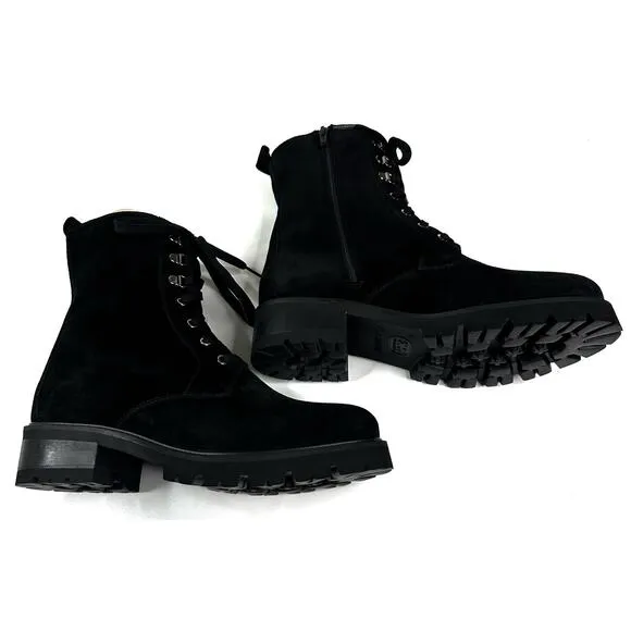 La Canadienne Black Suede Combat Boots Women's Size 10M Lug Sole Side Zip New