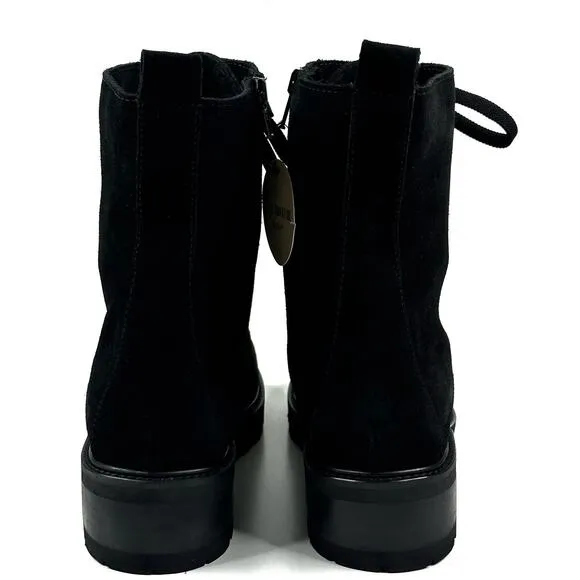 La Canadienne Black Suede Combat Boots Women's Size 10M Lug Sole Side Zip New