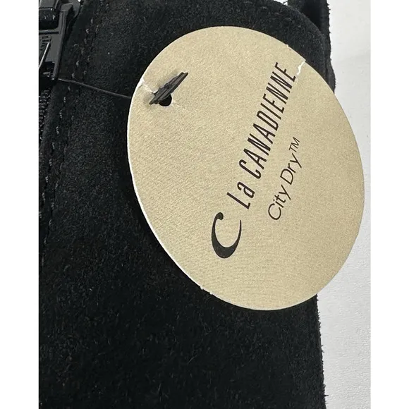 La Canadienne Black Suede Combat Boots Women's Size 10M Lug Sole Side Zip New