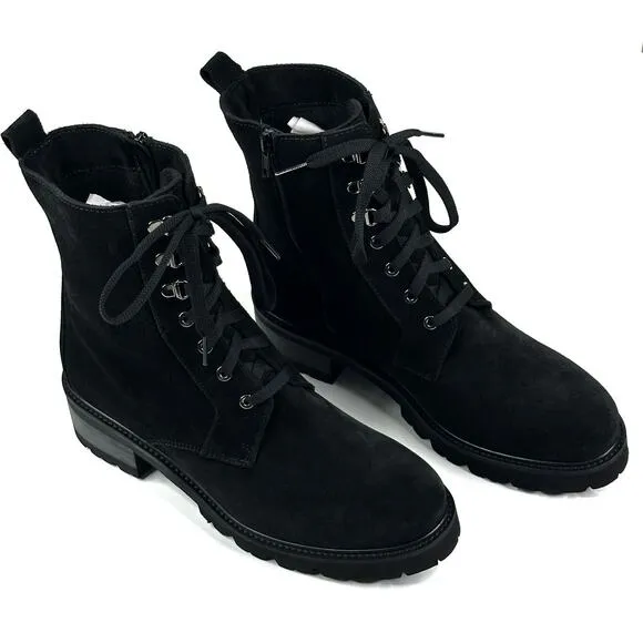 La Canadienne Black Suede Combat Boots Women's Size 10M Lug Sole Side Zip New