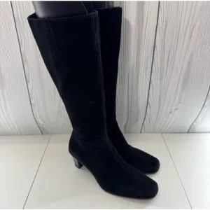 La CANADIENNE Black Suede Heeled Tall Zip Boots Size 7 M r1
