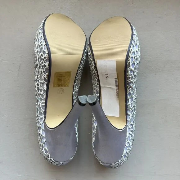 Lady Couture Ivy Peep Toe Silver Lace Mesh Stiletto Heels NIB Women’s EU 38 US 7