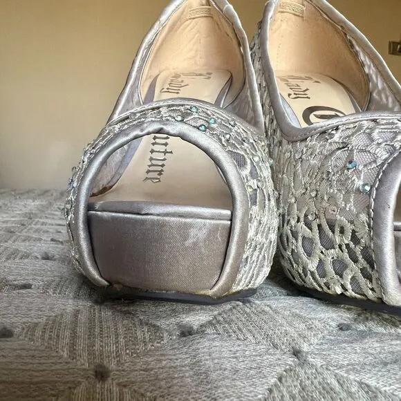 Lady Couture Ivy Peep Toe Silver Lace Mesh Stiletto Heels NIB Women’s EU 38 US 7