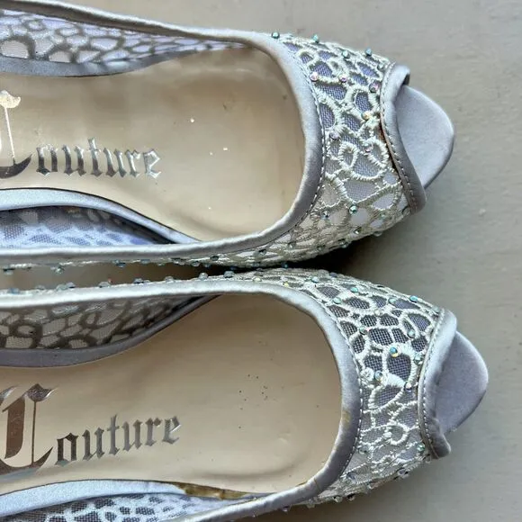 Lady Couture Ivy Peep Toe Silver Lace Mesh Stiletto Heels NIB Women’s EU 38 US 7