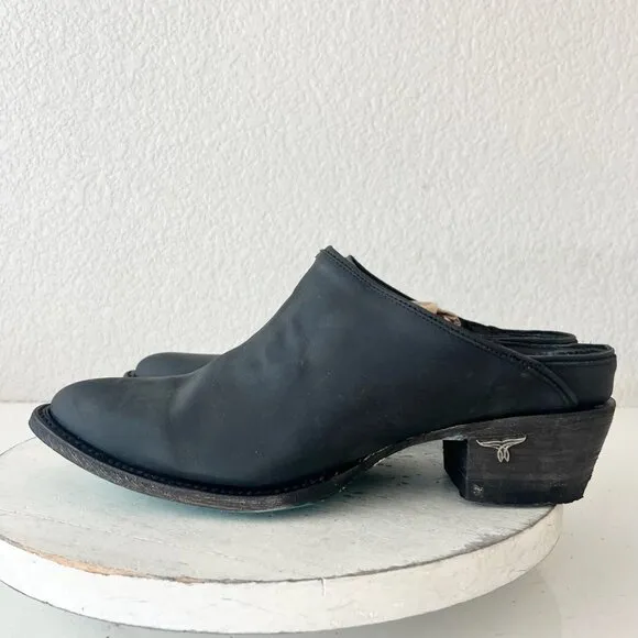 Lane Plain Jane Mule Womens 10 Black Cowboy Boots Short Western Cowgirl Slip Ons