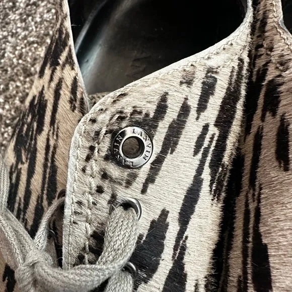 Lanvin Black and Tan Patterned Low Top Sneakers