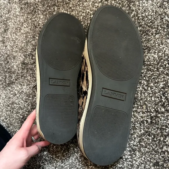 Lanvin Black and Tan Patterned Low Top Sneakers