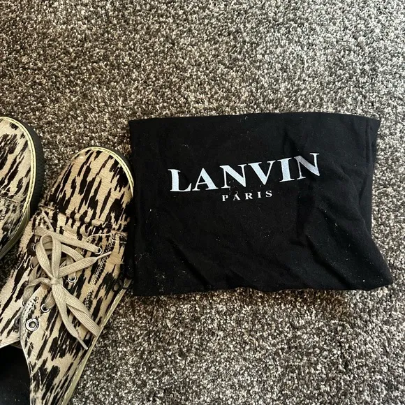 Lanvin Black and Tan Patterned Low Top Sneakers
