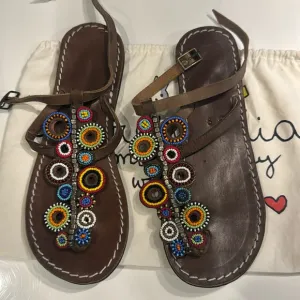 Larettamia Hand Beaded Leather Sandals 38