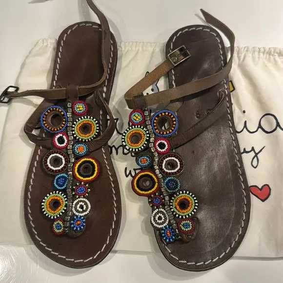 Larettamia Hand Beaded Leather Sandals 38