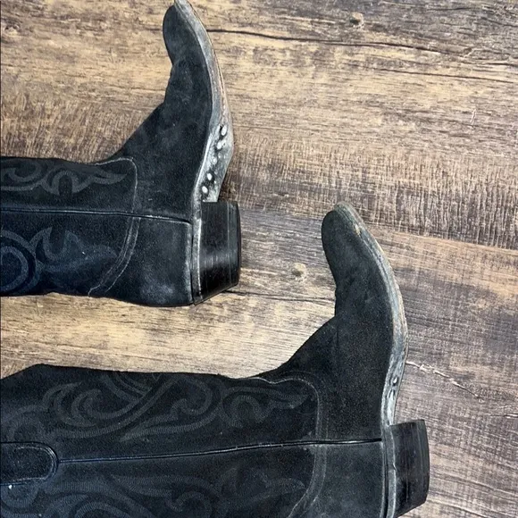 Larry Mahan Black Suede Cowboy Boots. Size 5
