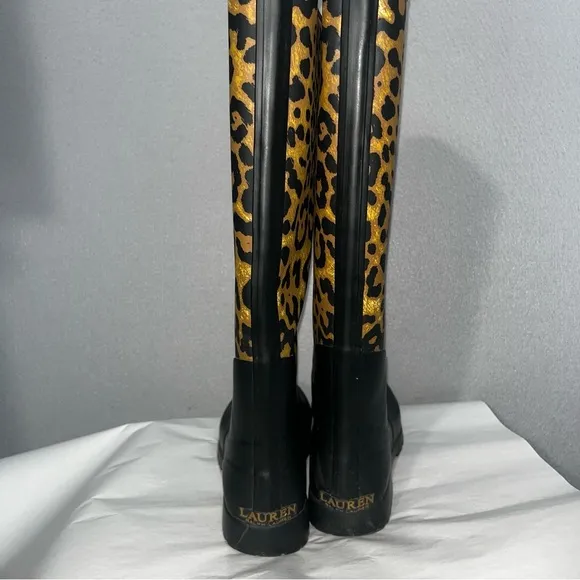 Lauren Ralph Lauren Bethania Leopard Cheetah print Tall Rubber Rain Boots