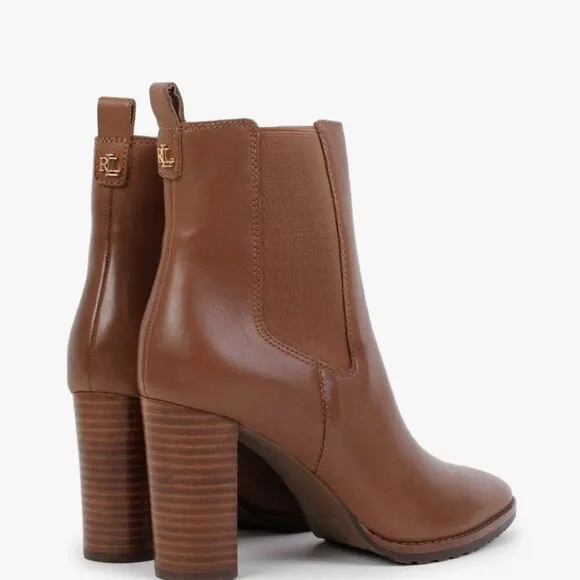 Lauren Ralph Lauren Mylah Polo Tan Leather Ankle Boots Women's Size 7.5