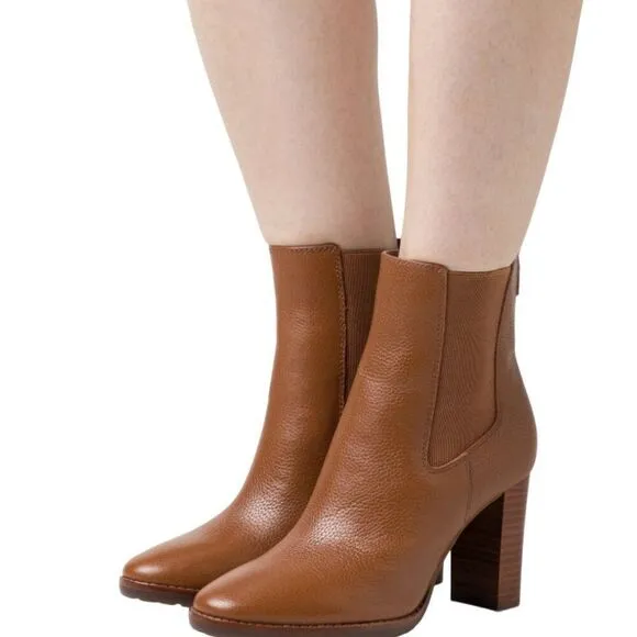 Lauren Ralph Lauren Mylah Polo Tan Leather Ankle Boots Women's Size 7.5
