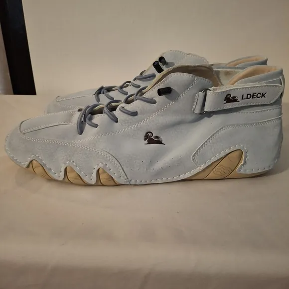 LDECK Men's Ankle Suede Tan and Baby Blue Athletic Shoes with Sporty Design