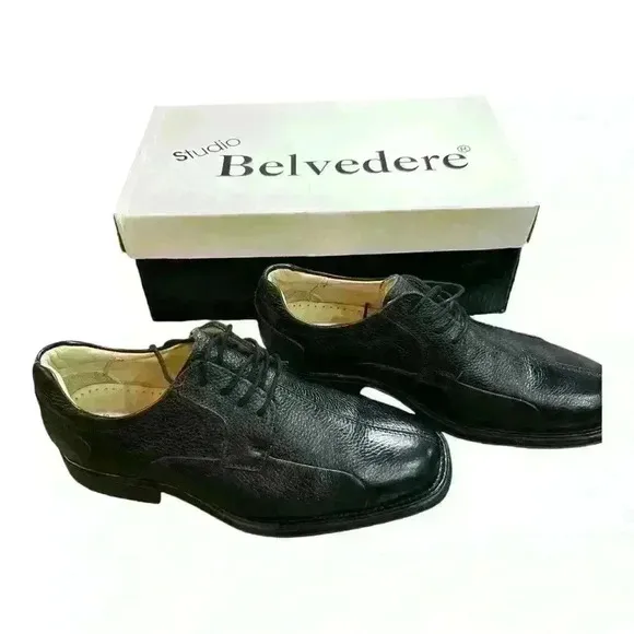 LIKE NEW Belvedere Bay Bridge Lace Up Oxford Shoes Men Size 8.5D Black Leather