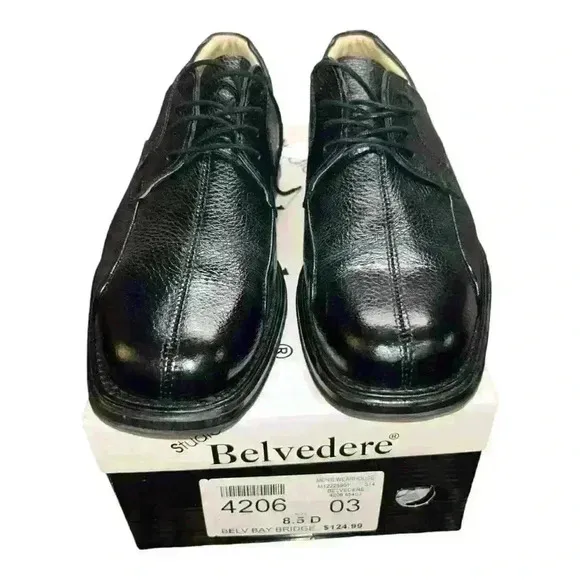 LIKE NEW Belvedere Bay Bridge Lace Up Oxford Shoes Men Size 8.5D Black Leather