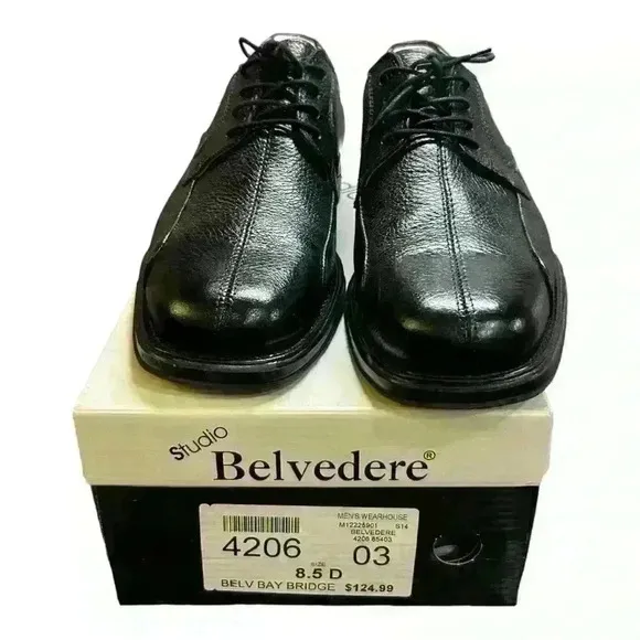 LIKE NEW Belvedere Bay Bridge Lace Up Oxford Shoes Men Size 8.5D Black Leather