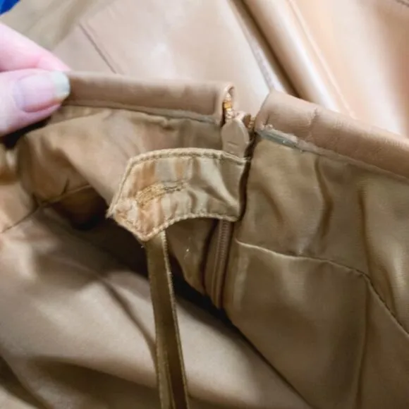 Lillie Rubin tan leather A-line swing skirt 8 bohemian chic