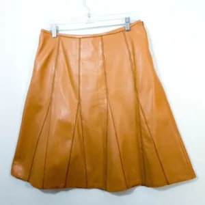 Lillie Rubin tan leather A-line swing skirt 8 bohemian chic